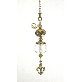 Trace Ellements Brass Fleur de Lis and Crystal Clear Faceted Glass Ceiling Fan Pull Chain