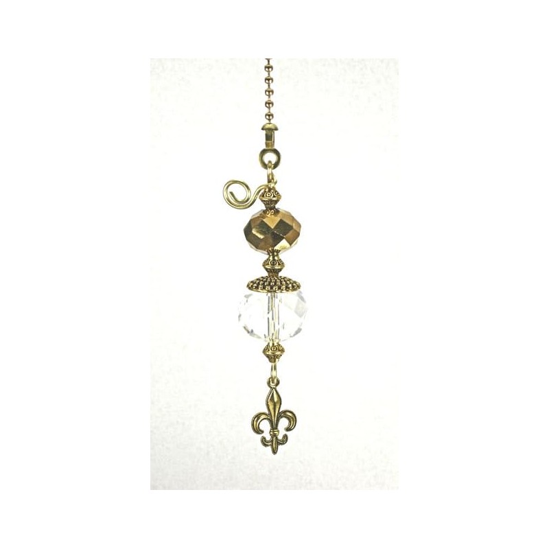 Trace Ellements Brass Fleur de Lis and Crystal Clear Faceted
