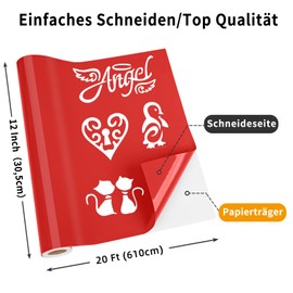 IModeur Vinyl Film Plotter Red 30.5 cm x 610 cm Glossy Red Plotter Film Vinyl for Cricut, Silhouette Cameo, Most Cutting Machines