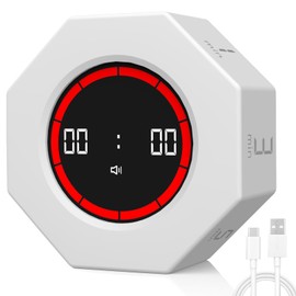 Visual Timer Desk Productivity Timer with Gravity Sensor, Cube Digital Countup Timer 1,3,5,15,30,60,90 Minutes Countdown Timers, Octagon Pomodoro Timer for Kids Study Kitchen Cooking Office（White）