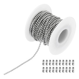 PATIKIL 10 m / 32.8 ft Beads Ball Chain 2 mm Stainless Steel Pull Chain Extension with 20 Pieces Connector for Pendant Chain Key Ring Crafts Silver