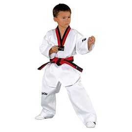 TKD Suit Victory Poom White with Black/Red Lapel, White