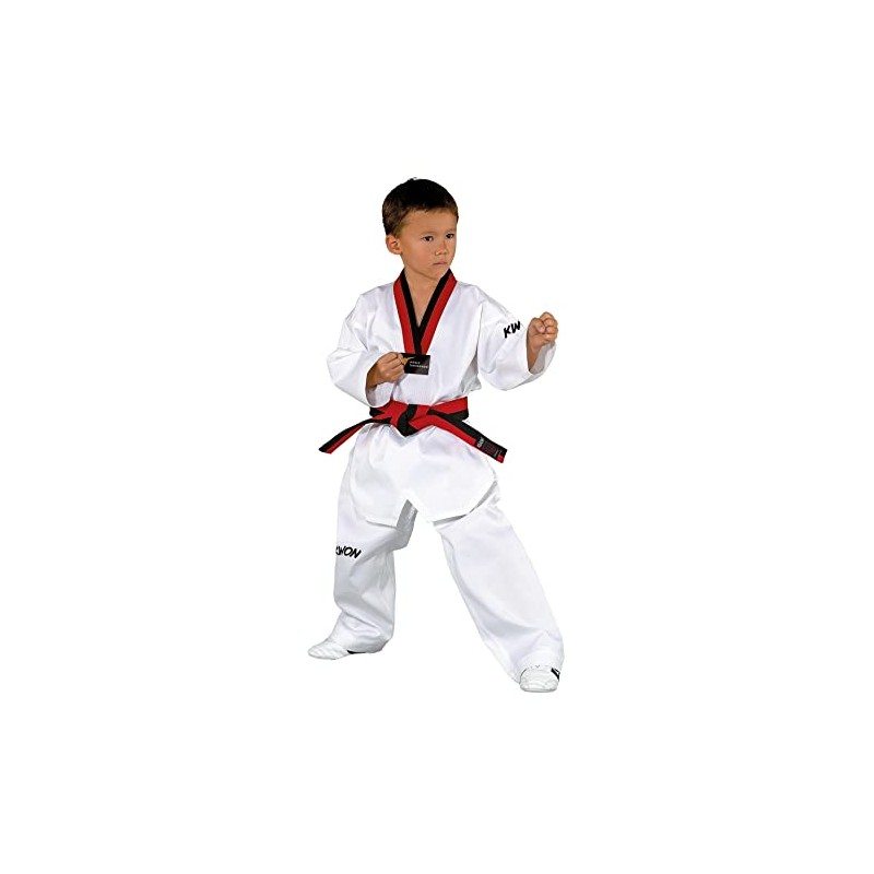 TKD Suit Victory Poom White with Black/Red Lapel, White
