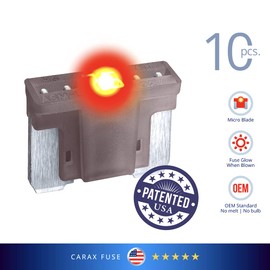 CARAX Glow Fuse – Premium Fuse Low Profile Mini Micro Blade ATT/LP-Mini/APS – 7.5A Kit 10 pcs – Glow When Blown LED Automotive Fuse – Smart Auto Glow Fuse Easy Identification – 10 pcs