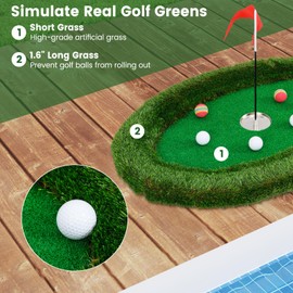Tangkula Floating Golf Green for Pool, Oval Floating Chipping Green Includes Golf Hitting Mat, 6 Golf Balls, Golf Flag, Golf Cup & Golf Tee, Golf Training Mat, Outdoor Pool Golf Game