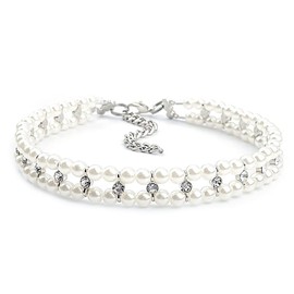 RayMinsino Pet Pearl Rhinestone Collar Cat Dog Necklace Adjustable Small Dog Collar