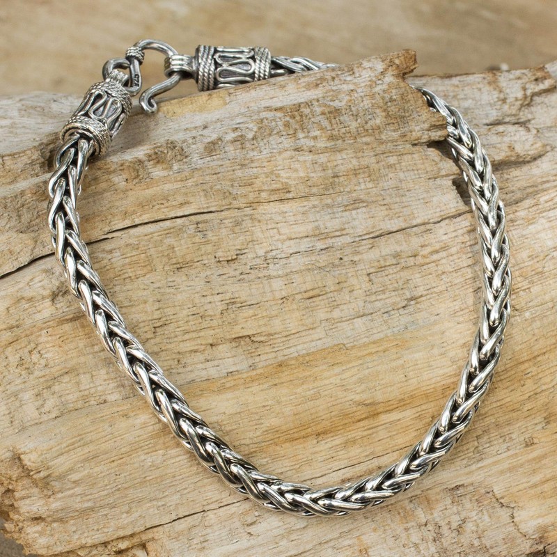NOVICA Artisan Handmade Men's .925 Sterling Silver Bracelet Chain from