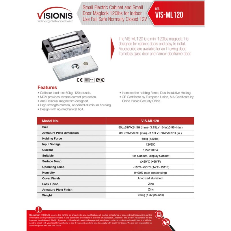 Visionis Magnetic Door Lock Access Control Wireless Receiver and Remote