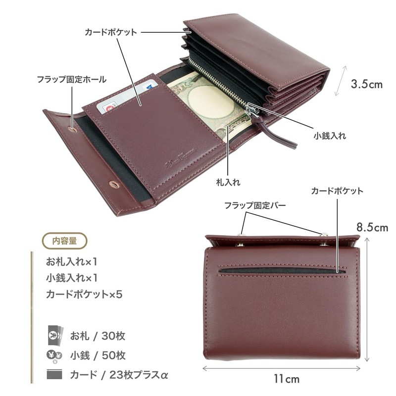 Dom Teporna Men's Bi-fold Wallet, Leather, Cowhide Leather, Large Capacity,
