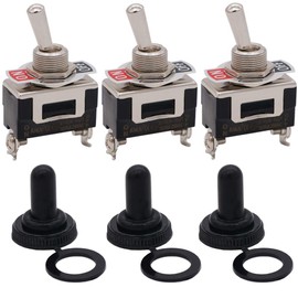 mxuteuk 3pcs Heavy Duty Rocker Toggle Switch 20A 125V SPST Metal Butt Waterproof Cap with 2 Position 2 Pin On/Off Switch, Ten-1021-3MZ-B101