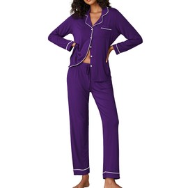 Ekouaer 2 Piece Long Sleeve Sleep Set Women's Pajamas Maternity Sleepwear Comfy Cozy Pjs (Purple, XL)