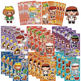32 Sheets Christmas Religious Make a Face Sticker Make Your Own Christmas Nativity Stickers Jesus Birth Bible Vinyl Waterproof Stickes for Christian Craft School Classroom Activity