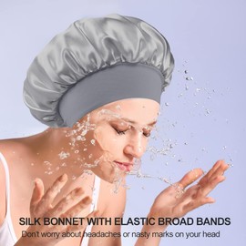 Loomify Satin Sleep Cap, Pack of 2 Silk Caps, Adjustable Hair Cap, Silk with 2 Satin Hair Bobbles, Night Sleep Cap, Women, Girls, Breathable Sleeping Cap, Black, pink