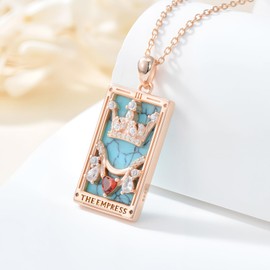 Brisskaari Turquoise Tarot Card Necklace for Women, 925 Sterling Silver 18K Gold Plated Ancient Tarot Card Pendant Lucky Talisman for Her (The Empress)
