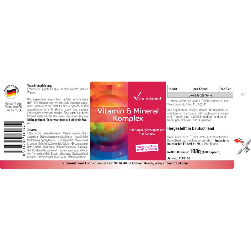 Vitamin & Mineral Komplex - 100 Kapseln ! 3-MONATS-VORRAT !