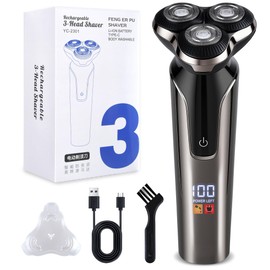 Electric Razor for Men, Men's Electric Shaver, 3-Blade Rotary Shaving System, Type-C Fast Charging, LED Display, Waterproof Wet Dry Cordless Razor (Black)