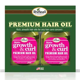 Difeel Biotin Growth & Curl Premium Hair Oil 7.1 oz. - Juego de regalo de lujo de 2 piezas