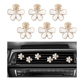 MUQIDA 6PCS Bling Daisy Flower Air Vent Clip, Crystal Rhinestone Decor Air Conditioning Outlet Charm, Cute Daisy Car Vent Clips Universal Dashboard Accessories for Women Girls (White)