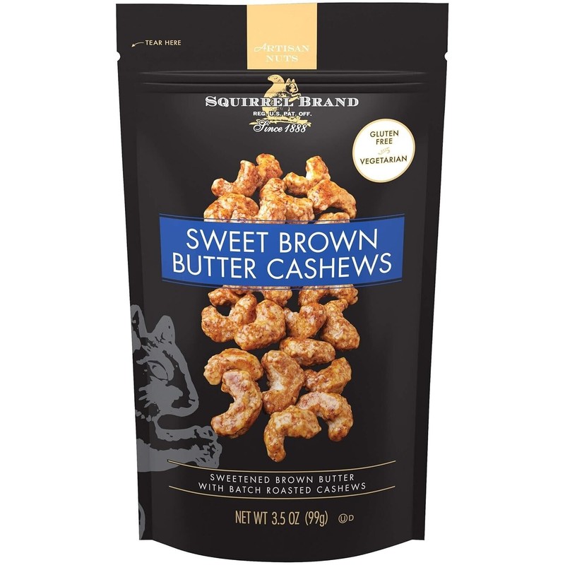 Squirrel Brand Sweet Brown Butter Cashews 3.5oz Resealable Bag Gluten