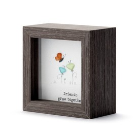 DEMDACO Sharon Nowlan Friends Grow Together Dark Woodgrain 4 x 4 Wood and Glass Shadow Box