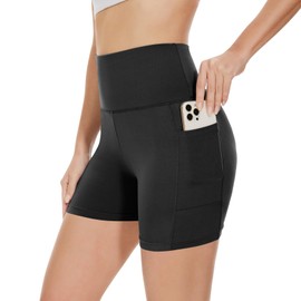 Gayhay Radlerhose Damen Kurze Leggings mit Taschen Sport Shorts Hotpants High Waist Sommerhose Bauchweg Stretchy Blickdicht Schwarze,S-M