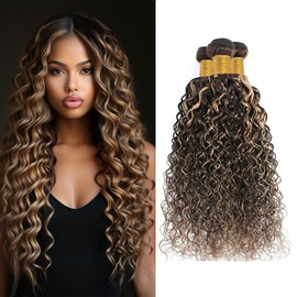Highlight Brown Kinky Curly Bundles P4/613 Human Hair Ombre Highlight Blonde Deep Curly Hair Bundles Brazilian Remy Hair Two Tone Brown Mixed With Blonde Bundles for Black Women 26 28 30 Inch