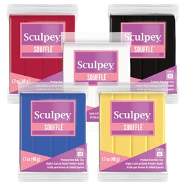 Sculpey Soufflé™ Polymer Oven-Bake Clay, Non Toxic, Five 1.7 oz. Bars Basic Color Mulit-Pack, Premium Light-Weight Oven Bake Clay Perfect for Experienced clayers and Artists.