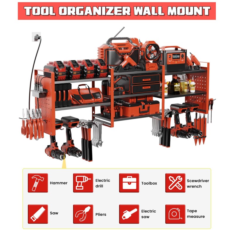 Kweetle Heavy-Duty 48" Wall Mount Power Tool Organizer with Charging