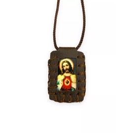 Sacred Heart of Jesus Brown Scapular Necklace Collar Escapulario Sagrado Corazon