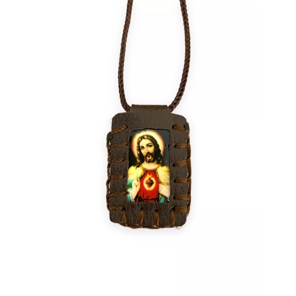 Sacred Heart of Jesus Brown Scapular Necklace Collar Escapulario Sagrado