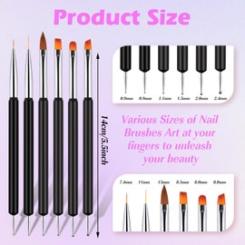 Larrel 6 Stück Pinsel für Gelnägel, Doppelseitige Nailart Pinsel Set Nail Dotting Tools GelPinsel Dotting Painting Line Pen NageldesignPinsel Kleine Detailpinsel für Gel Acryl Maniküre Werkzeuge Kit