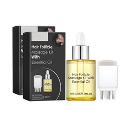 Hair Growth Oil Massage Kit with Ginger & Rosemary Oils - Scalp Massager Brush for Dry Frizzy Hair, Split End Repair Treatment to Strengthen and Thicken Hair, Non-Greasy Nourishing Set