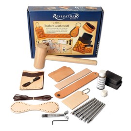 Realeather Basic Leather Craft Starter Kit - Basic Tools and Leather to Make a Key Fob, Bag Tag, Wristband, Cell Phone and Card Sleeve