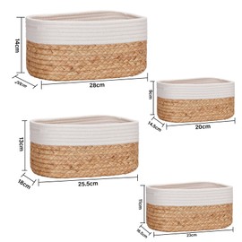 Aufbewahrungskorb Körbe aufbewahrung 4er korb geflochten Set aus Wasserhyazinthe und Baumwolle,Badezimmer bad Ordnungsbox Organizer Für dekoratives Küche Aufbewahrungsbad,Schlafzimmer