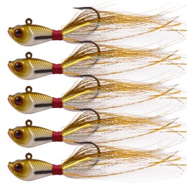 Bucktail Jigs Saltwater Hair Jig Lures, 5pcs Bucktail Jigs Fishing Lures Surf Fishing Jig Head Swimbait Jig Hook for Bass Flounder Striper 1/4oz 1/2oz 1oz 1.5oz