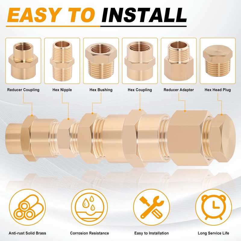 KOOTANS 66PCS Brass Pipe Fittings Assortment Kit NPT Adapter Fitting,