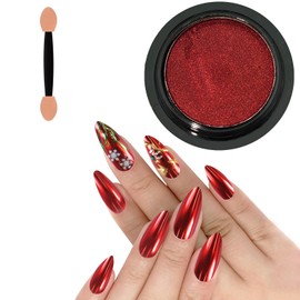 Allstarry Solid Chrome Nail Powder Magic Metallic Mirror Effect Mirror Glitter Glazed Manicure Decoration Reflective Pigment for Gel Polish Nail Art Decoration Resin Craft, Festivals-Red