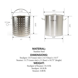 Gas One Fryer Pot 32 quart - All Purpose - Stainless Steel Tri-Ply Bottom with All Purpose Pot Deep Fryer Steam & Boiling Basket