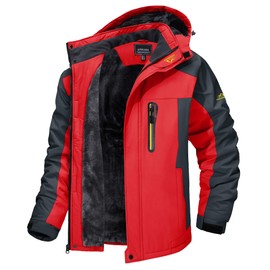 TACVASEN Men's Jackets-Ski Jacket Winter Coats for Men Fleece Jacket Men Snowboard Jacket Waterproof Parka Jacket Red 2XL