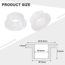sourcing map 12pcs Flanged Sleeve Bearings Plastic Bushings ID 10mm x OD 13mm x Length 6.5mm Nylon Bushings, White