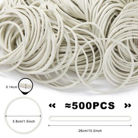 Pack of 500 White Rubber Bands, 38 mm, Rubber Rings, Natural Rubber, Elastic Robust Rubber Band, Household Rubber for Hair, Pens, Catapults, Bills, Bankpaper, Office Supplies