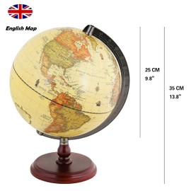 Exerz 10" Antique Globe With A Wood Base - Rotating World Globe - Modern Map in Vintage Colour - Diametre 10 inches