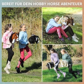 Hoofly® Hobby Horse Black (Check) – Large Horse for Children A3 with Screw Rod / Hobby Horse Set with Bridle / Hobby Horsing Horse in 4 Designs / Stick Horse with Accessories