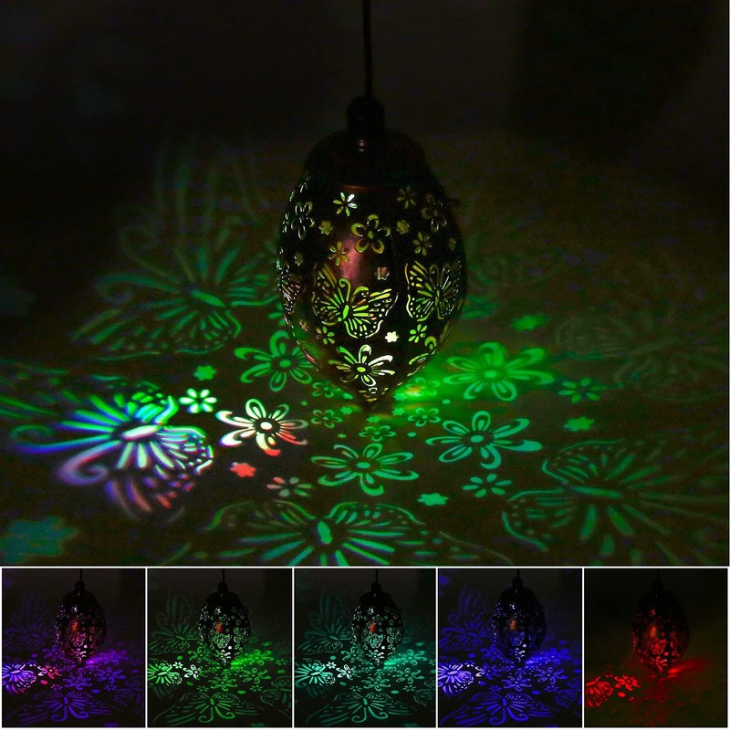Iron Hollow Water Drop Lamp Solar LED Lantern Garland Garden