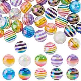 PH PandaHall 50pcs 16mm Striped Resin Beads AB Color Round Beads Candy Color Lined Ball Bubblegum Beads Gumball Beads for Pen Making Jewelry Bracelet Necklace Bag Chain Making Crafts Supplies