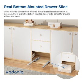 VADANIA 10" Undermount Drawer Slide, Soft Close, Bottom Mounted & Bottom Support, 88 lb Load Capacity, 3-Fold Full Extension, Invisible Drawer Slies,1 Pair(2-Pack)