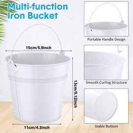 Rtteri 24 Pcs Metal Bucket, Small Metal Bucket, Party Favor Buckets with Handle, 6 x 5 Inch Ice Bucket, Flower Pot Plant Basket, Mini Containers for Crafts Candy(White)