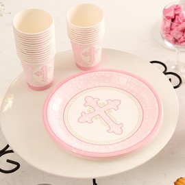 Royal Bluebonnet Baptism Plates and Napkins Party Supplies - Set of 24 First Communion Plates and Napkins, Baptism Decorations for Girls, Easter Paper Plates and Napkins, Girl Baptism Decorations