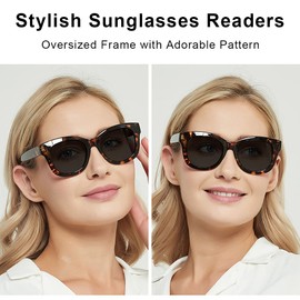 JiSoo - anteojos de sol para mujer y hombre, para sol, anteojos de sol de lectura de gran tamaño para mujer 2.75, no bifocales, tortuga