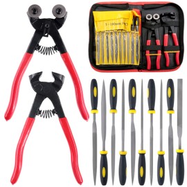 Hilitchi 12Pcs Heavy Duty Stained Glass Tools Mosaic Tools Wheeled Glass Tile Nipper and Cutter Pliers and Diamond Coated Handle Grinding Tool Kit